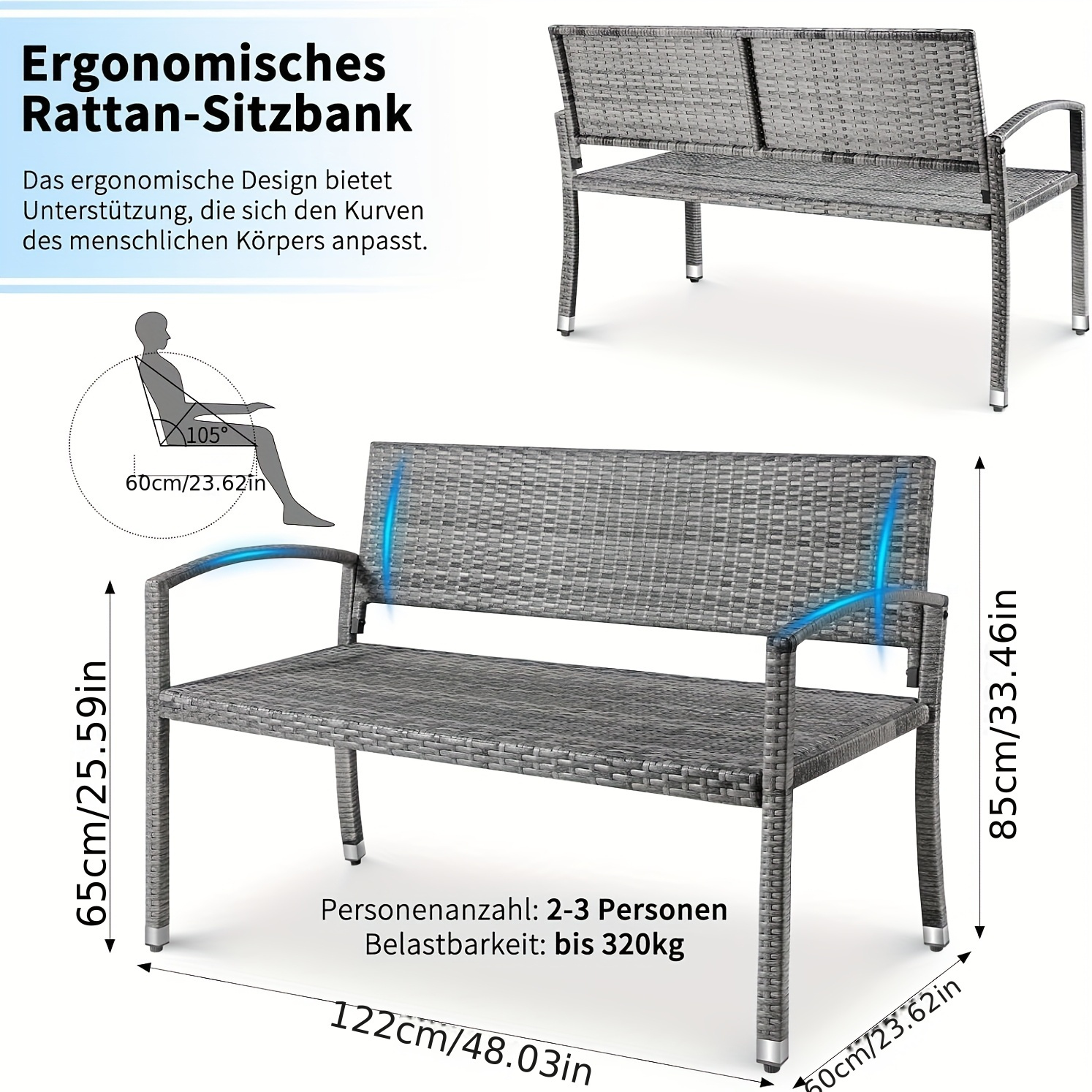 gartenbank rattan polyrattan bank wetterfest 2 sitzer