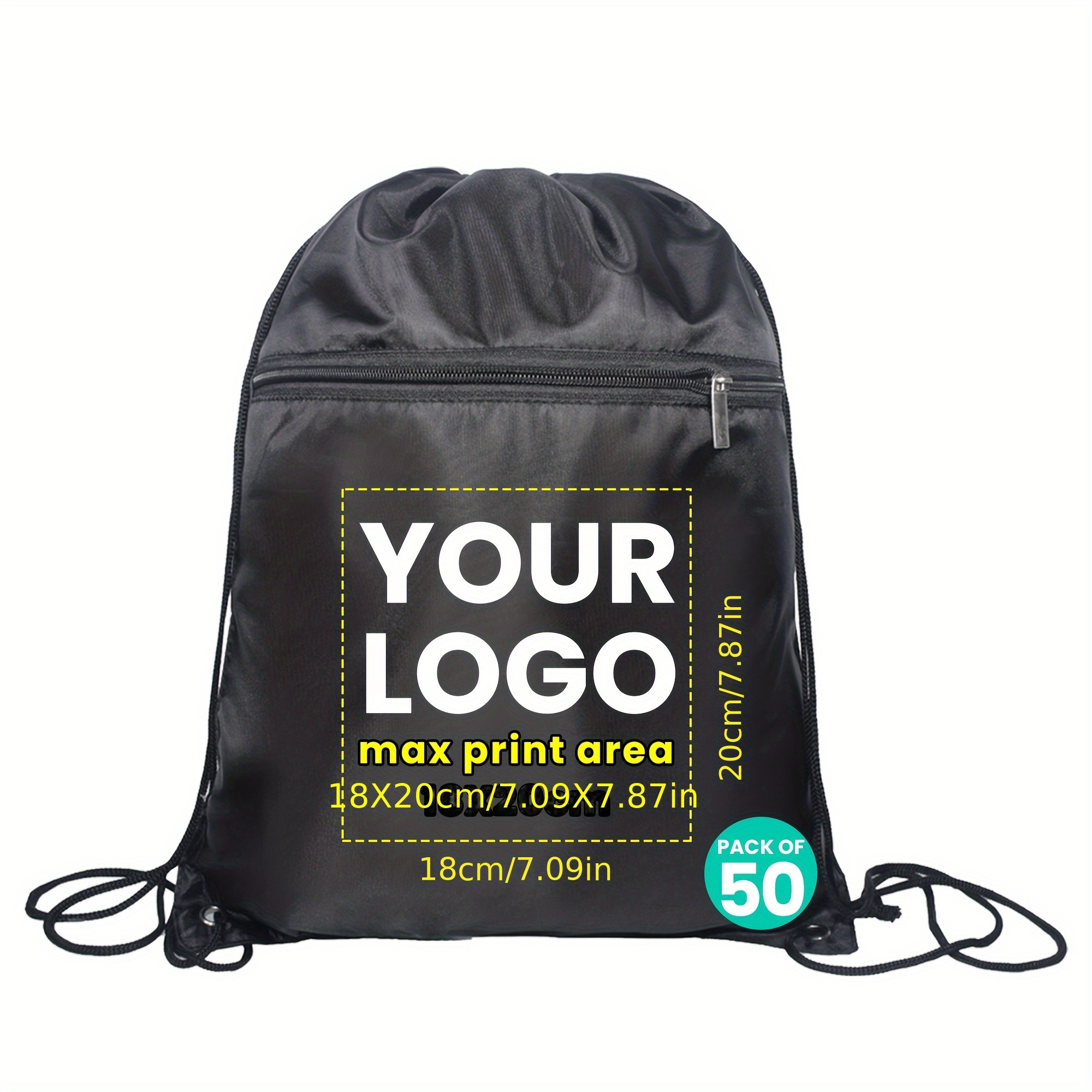 TEMU 1/5/10/50pcs Customizable Adjustable Drawstring Bags With Your Own Logo Design, Casual Backpacks With Zippered Pockets, Suitable For Fitness,