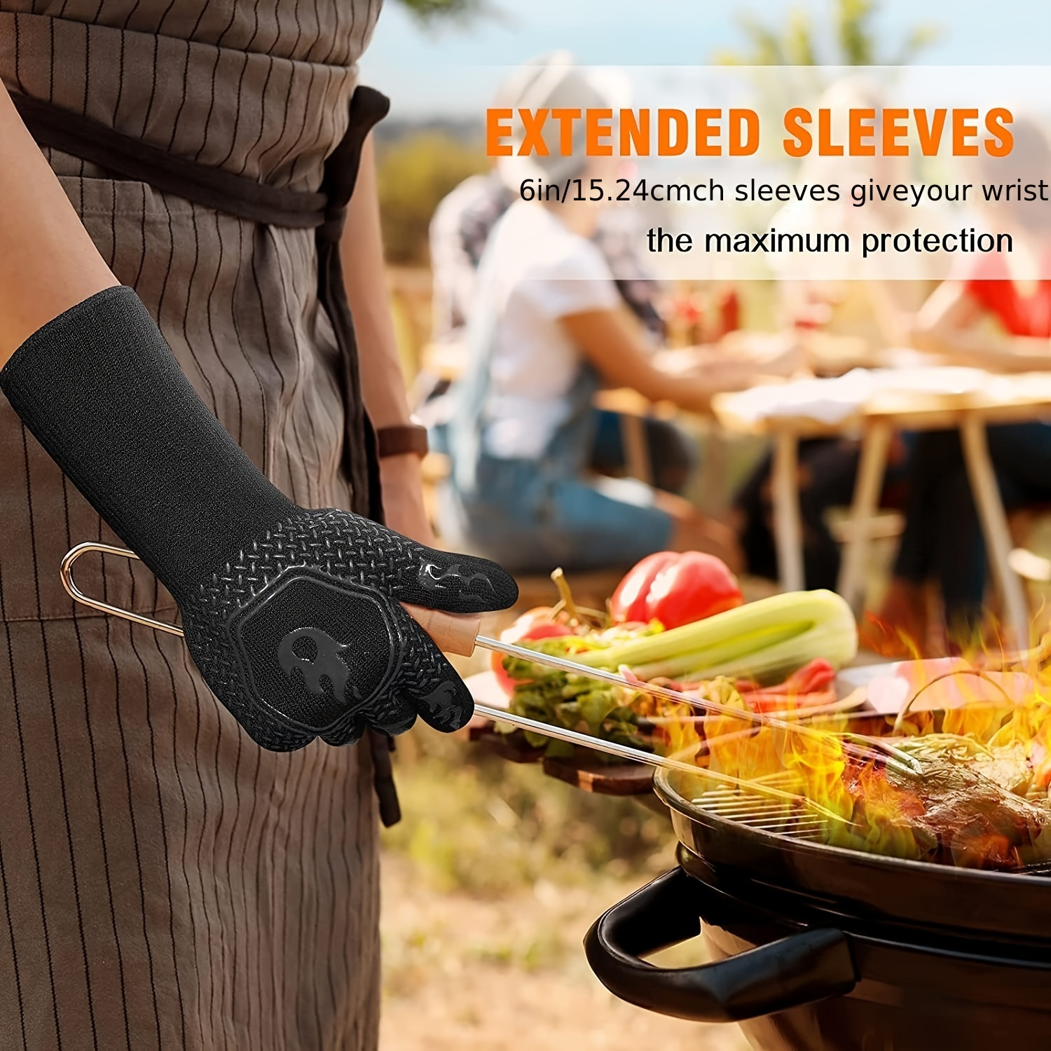 932°F Extreme Heat Resistant Gloves for Grill BBQ,Aillary Waterproof Long  Sleeve Pit Grill Gloves for Fryer, Baking, Oven,Smoker,Fireproof, Oil