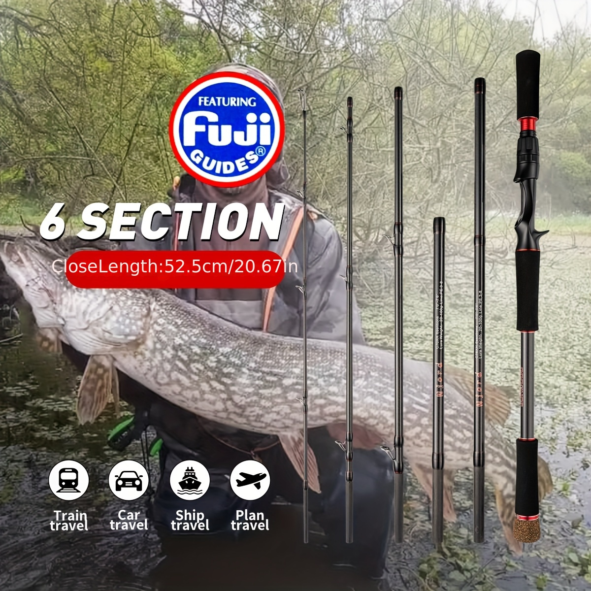 Travel fishing rod with Fuji rings fishing rod lure weight 20-100g  length, fishing rod for big bass pike