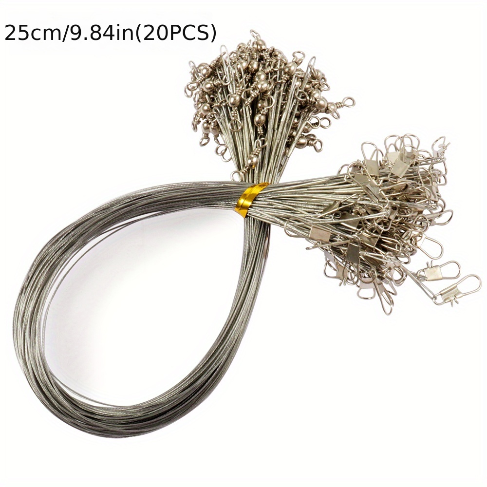 60pcs Fishing Wire Leaders Nylon-Coated Fishing Line Wire Leaders with  Swivels and Snaps 6inch, 9inch, 12inch Gray-60pcs