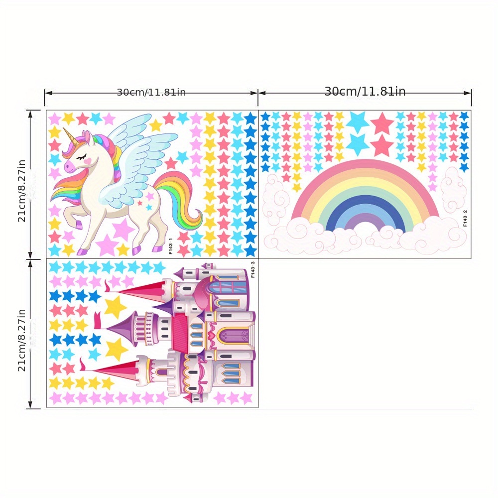 Unicorn Castle Star Rainbow Wall Stickers Children's Room - Temu