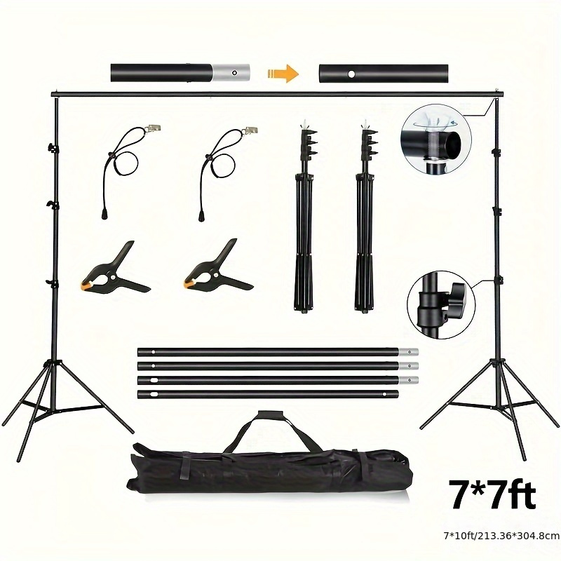 

Iron Photography Backdrop Stand Kit, 7x7ft Adjustable Background Support System With 2 Spring Clamps, 2 Heavy Duty Clips, Carrying Bag For Photo Studio Portrait Video Shooting