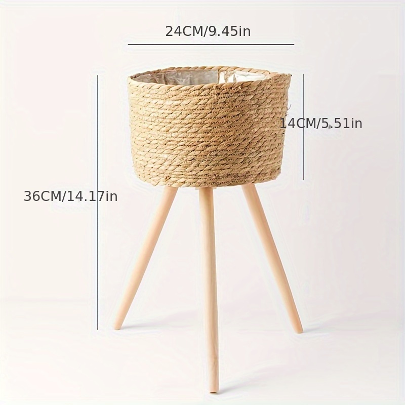 Supporto Per Piante In Rattan Intrecciato E Legno – Cesto Portavaso Su Gambe – Decorazione Domestica Naturale – Due Dimensioni