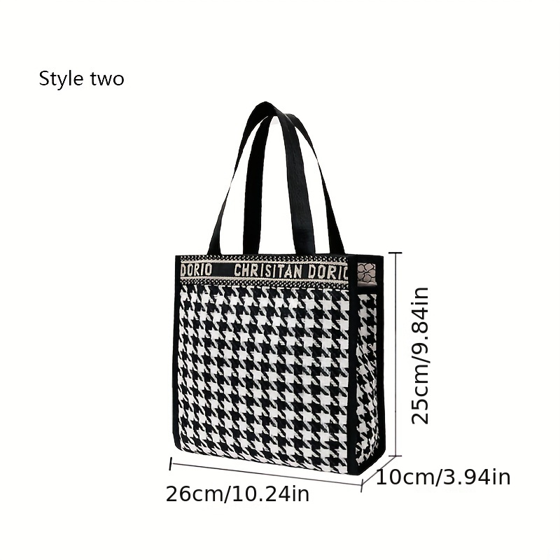 Houndstooth Pattern Tote Bag, Large Capacity Shoulder Bag, Versatile Handbag  For Commuter, Shopping - Temu