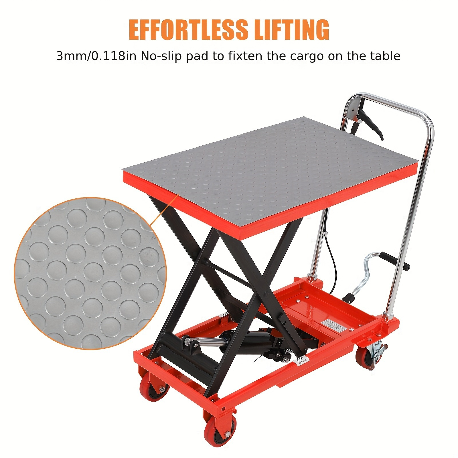 VEVOR Hydraulic Lift Table Cart, 500lbs Capacity 28.5" Lifting Height, Manual Single Scissor Lift Table With 4 Wheels And Non-slip Pad, Hydraulic Scissor Cart For Material Handling, Red - Foto 13