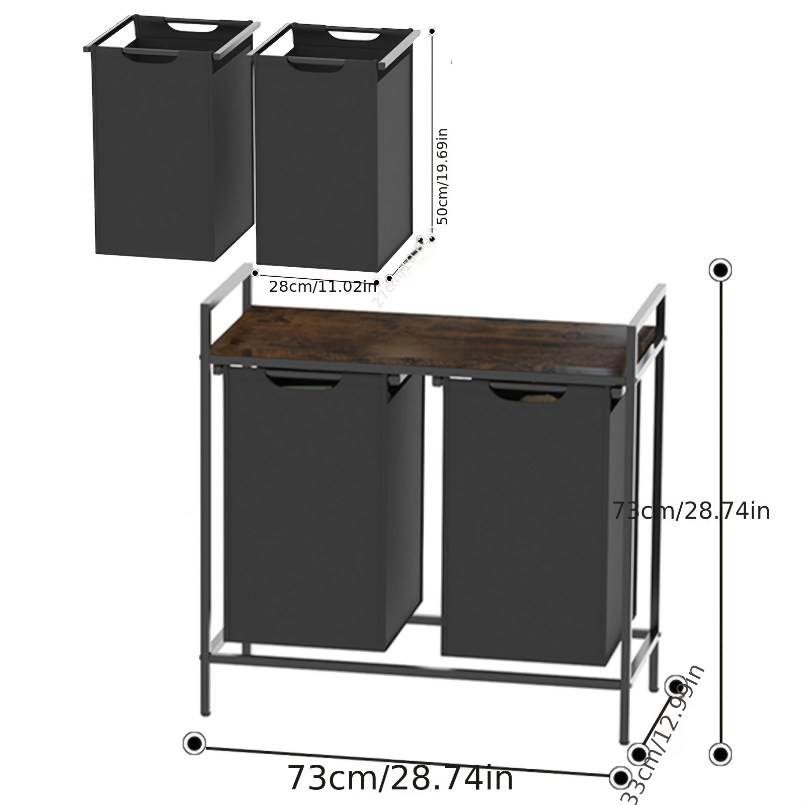 

Panier à linge 2 compartiments, de linge avec étagère, sac à linge en tissu Oxford extensible et amovible, boîte à linge, 73 x 33 x 73 cm, boîtes de rangement pour organiser