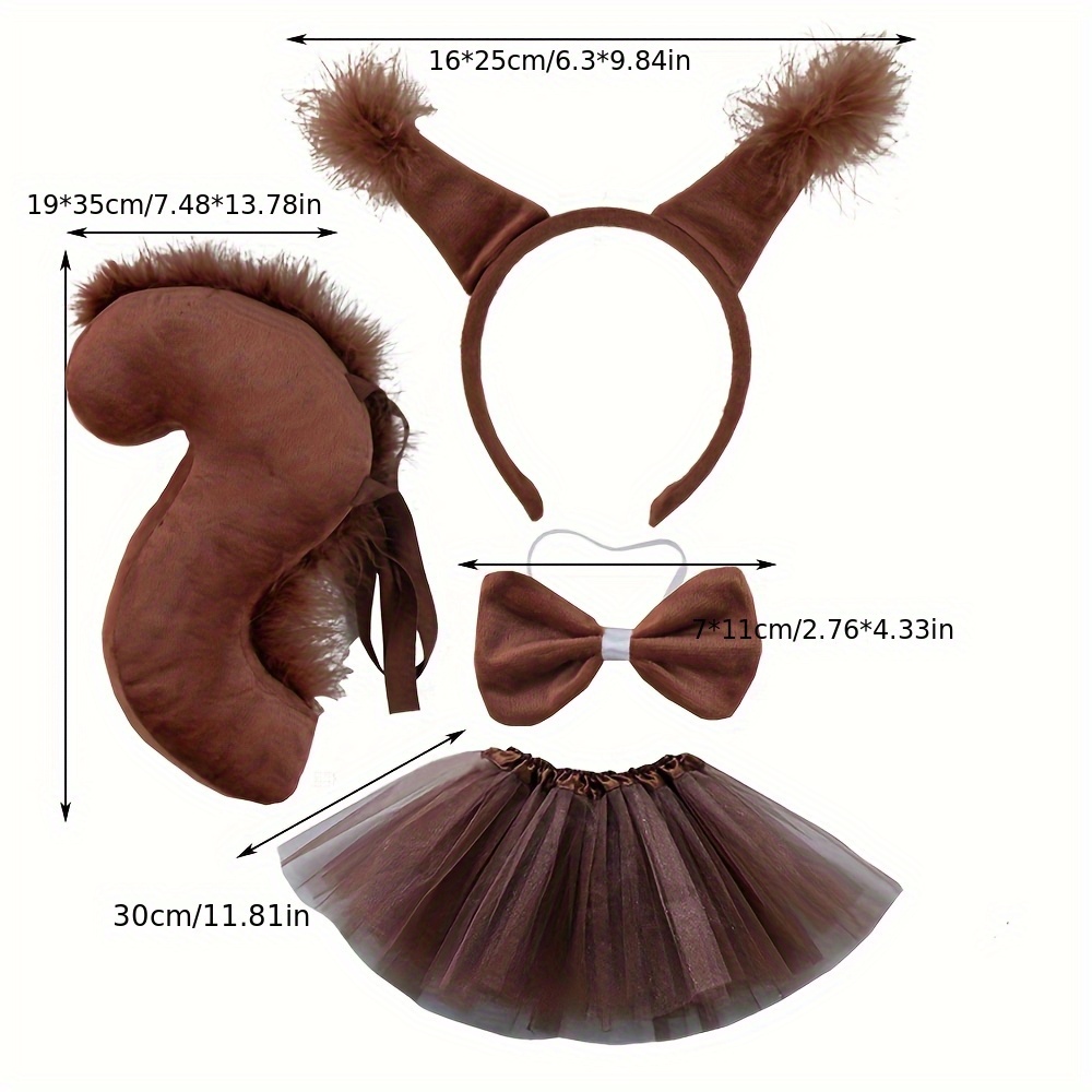 Adorable Squirrel Ears Headband Set With Bow Tie, Gloves, Tutu Skirt And Tail Animal Costume Accessories For Parties Suitable For Halloween And Role Play