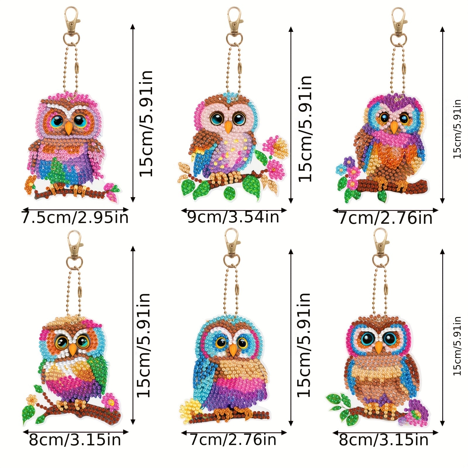 6PCS Diamond Art Ornaments Owl Double Sided Rhinestone Painting Pendant  Ornament