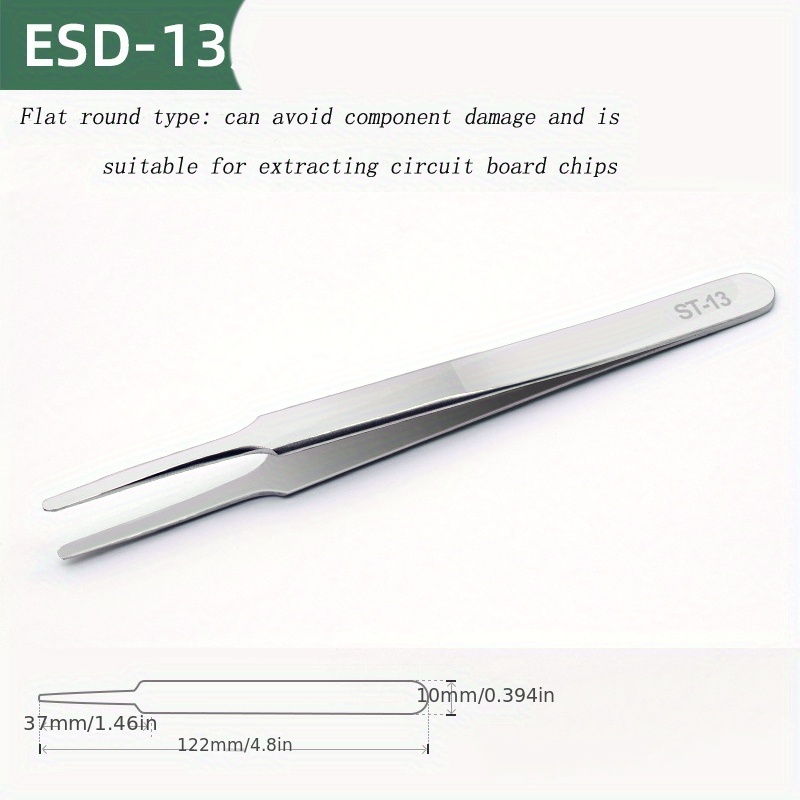 Flat Round Tip Tweezers ESD-13