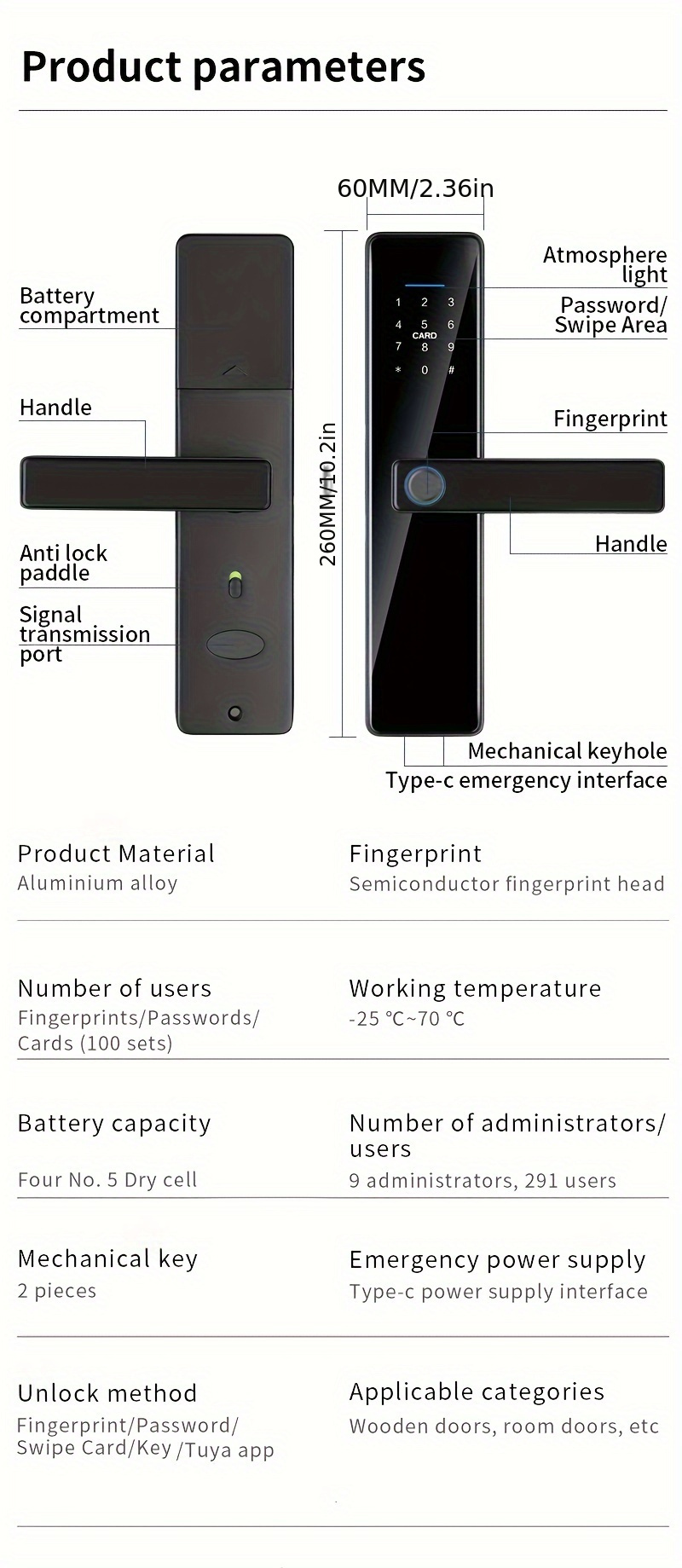 for smart   entry door lock with   password   battery powered app controlled security for home details 12