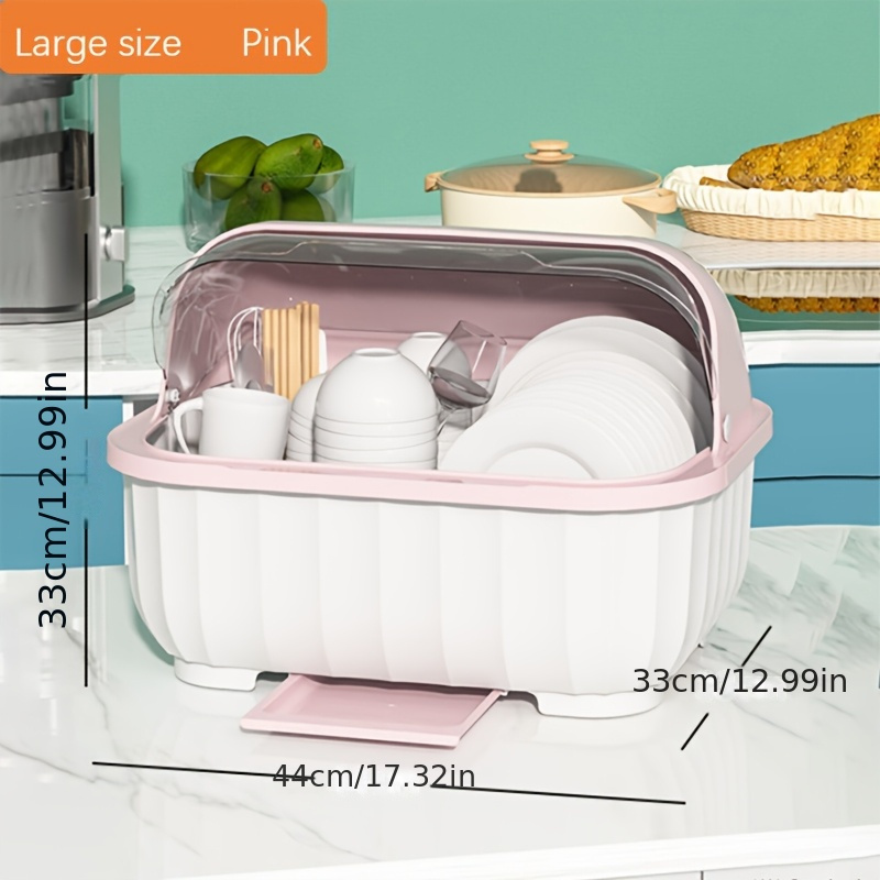 1pc large capacity plastic dish storage box with transparent   lightweight insert installation dust proof draining organizer for kitchen tableware cups plates knives and forks ideal christmas gift