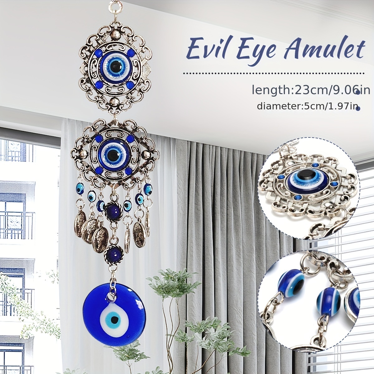 Fydun Türkisches blaues böses Auge Perlen Amulett Ornament mit  blauem Glas Anhänger für Home Lucky Protection Wandbehang Dekoration