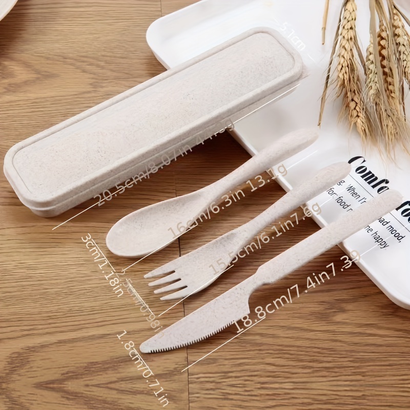 2 Sets Reusable Utensil Set with Case, Portable Camping Fork Knife Spoon  Set, Wheat Straw Travel Utensils for Lunch Box, for School Work Lunch or