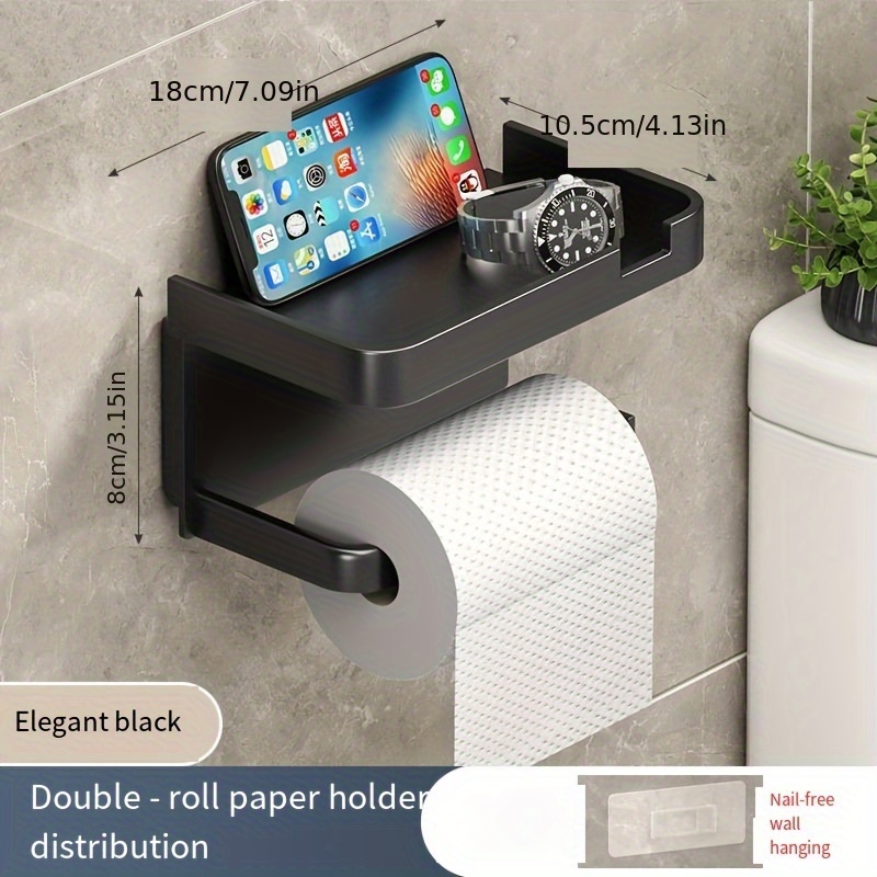 Toilet Paper Holder Stand Black With Shelf Bathroom Wall Mount Stand  Storage
