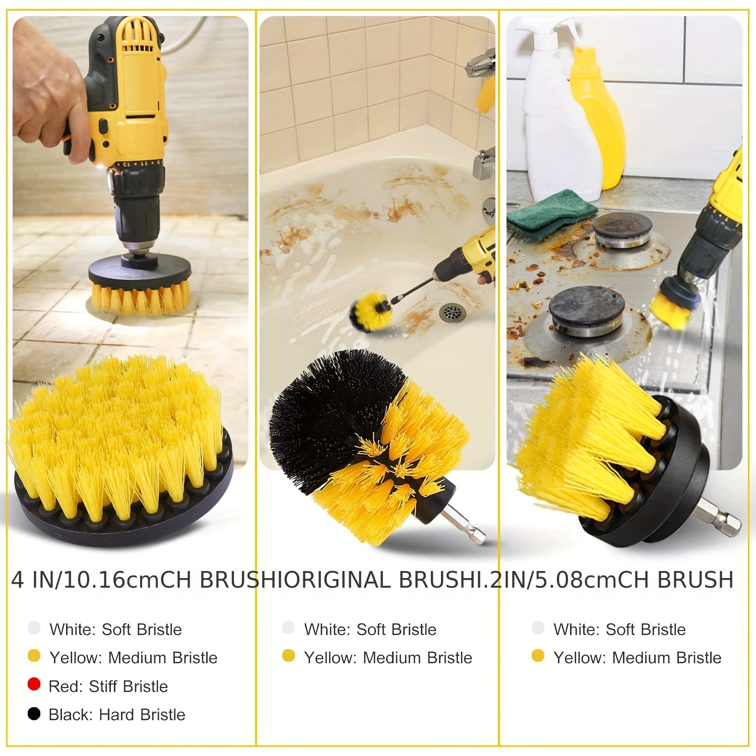 3PCS Electric Power Scrubber Kitchen Bath Car Cleaning Drill Brush
