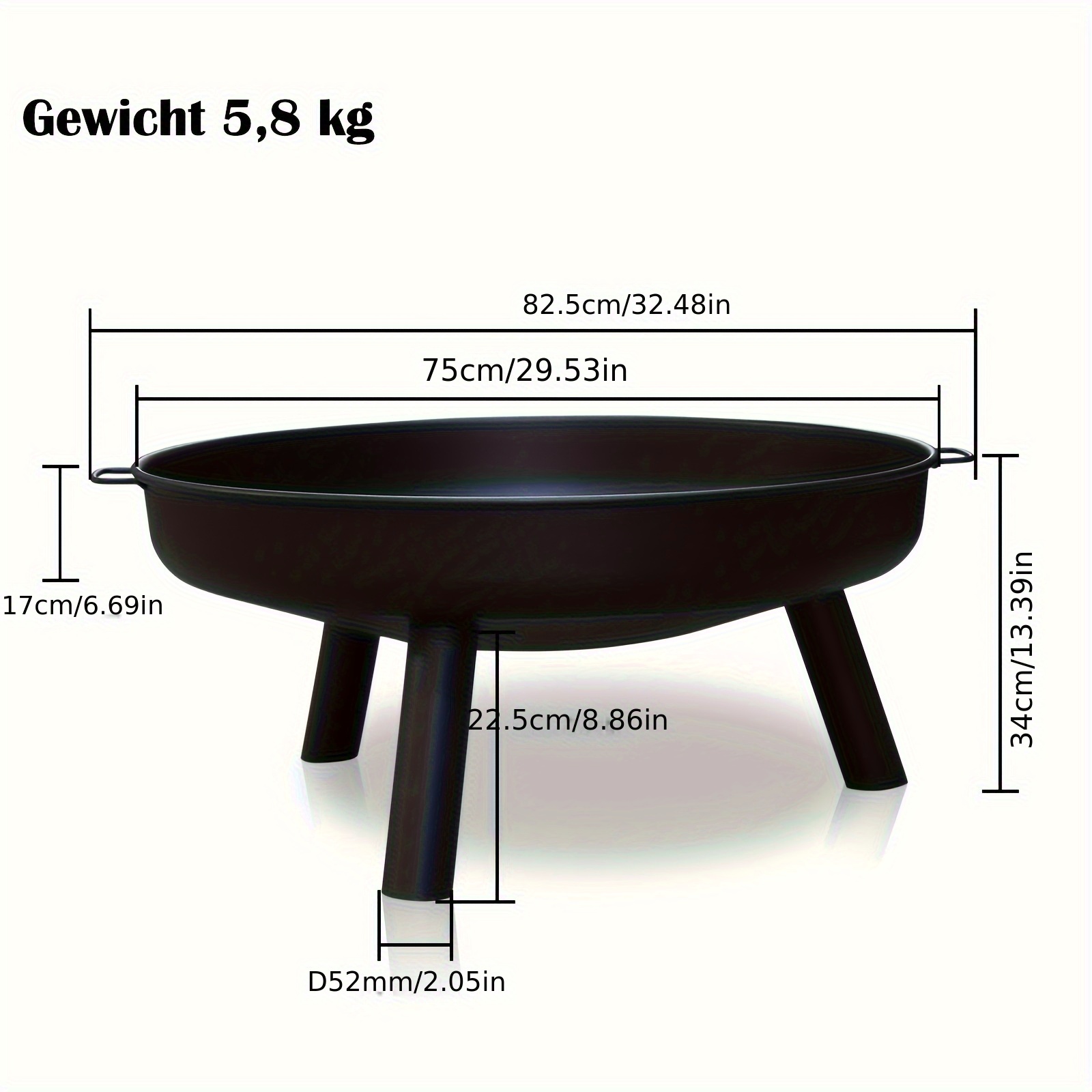 Fire Bowl For Outdoors Ø82.5cm, Large Fire Pit Fire Basket With Handles, High- Bowl For Balcony Yard Fireplace Camping