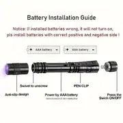 1pc 2pcs uv 395nm flashlights with clip mini pen light black light waterproof ultraviolet aluminum alloy torch for leaf pet urine scorpion hotel inspection dry stay and bed bug battery not included details 5