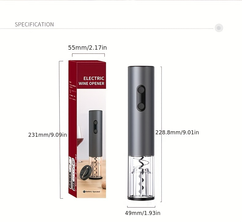 1pc battery powered electric wine opener automatic corkscrew with cutter kitchen supplies details 1