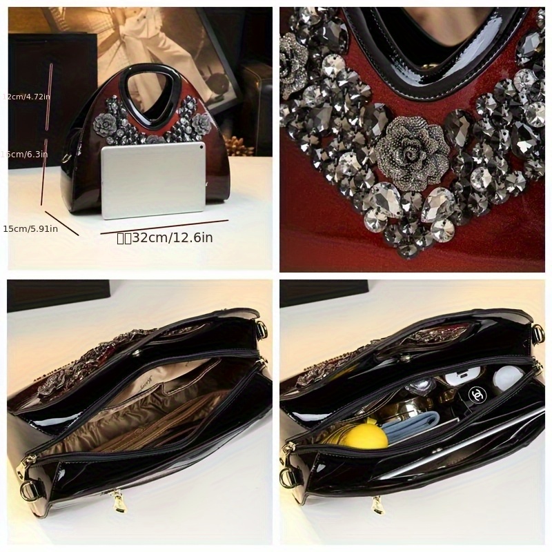 2025 New Arrival Elegant Rhinestone-Embellished Clutch - Adjustable Shoulder Strap, Magnetic Closure, Synthetic Faux Leather Lining, Perfect for Women, Mother'S Day Gift, Cute Clutch