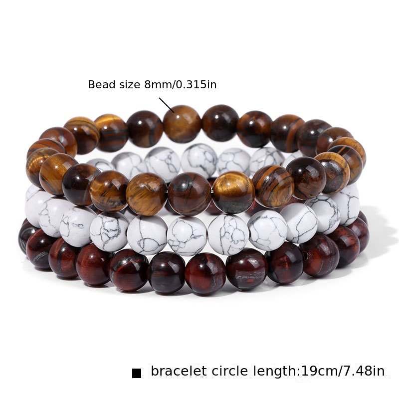 Fashion 8mm Tiger Eye Stone Beads Men Bracelet 3pcs/set Handmade