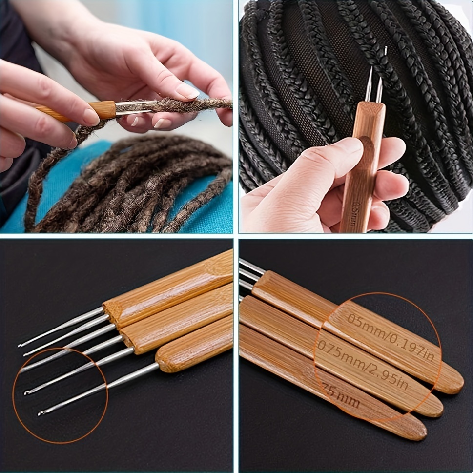 Dreadlocks Crochet Hooks Tool Set,Crochet Needles for Hair Dreadlock Locks  0.5 mm Crochet Needle Steel with Bamboo Handle Good for Braid Craft (0.5 mm