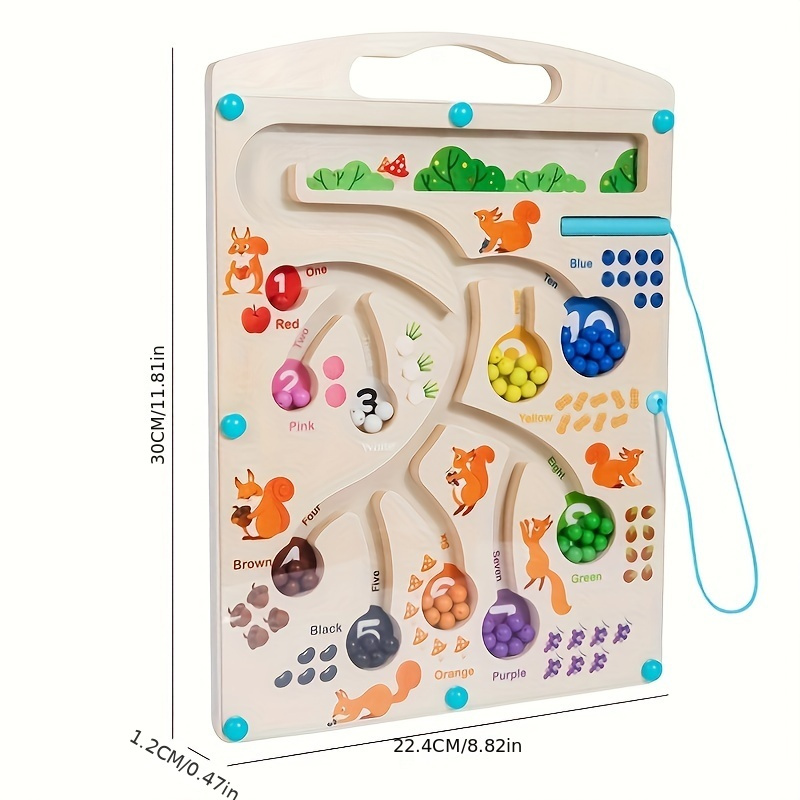 

Montessori Early Educational Puzzle Maze Toy, Walking Focus Training, Maze Walking Magnetic Squirrel Finding Food Digital Pen Rolling Ball Toy, Gaming Gift