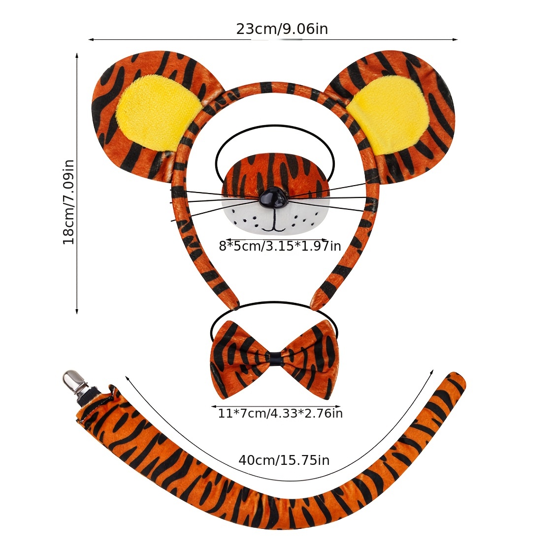 Tiger Costume Set For Kids & Adults - Animal Ears, Tail, Bow Tie Fancy Dress Kit | Halloween, Party, Play Outfit