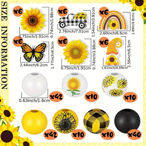 200pcs sunflower wood beads 16 mm and 20mm summer multi colored wooden beads natural colorful round loose spacer beads for necklace earring bracelet jewelry making garland decor diy craft