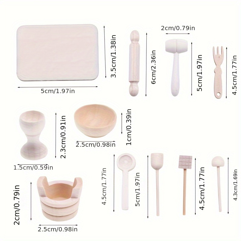 Image of 11pcs, Dollhouse Mini White Wood Kitchen Baking Props, Miniature Scene Model Additions, Colorable Exquisite Ornaments, Wooden Craft