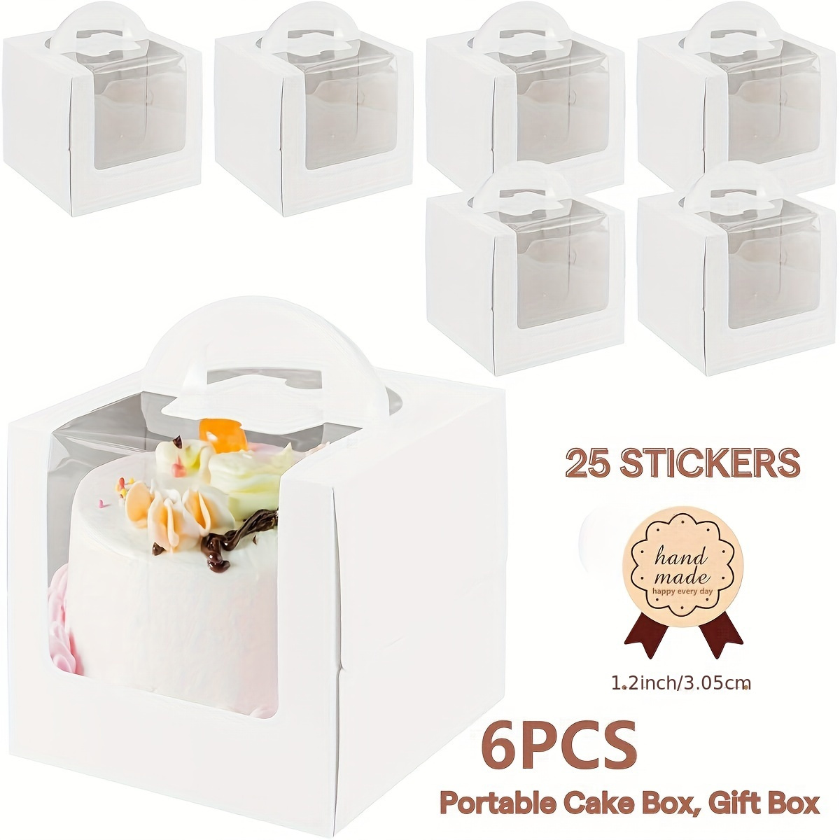 

6pcs Cake Boxes With Handles, 6.3x6.3x5.9inch Tall Cake Box With Windows Suitable For Cake, Pastries, Chocolates, Cookies, Pie, Birthday Party, Wedding