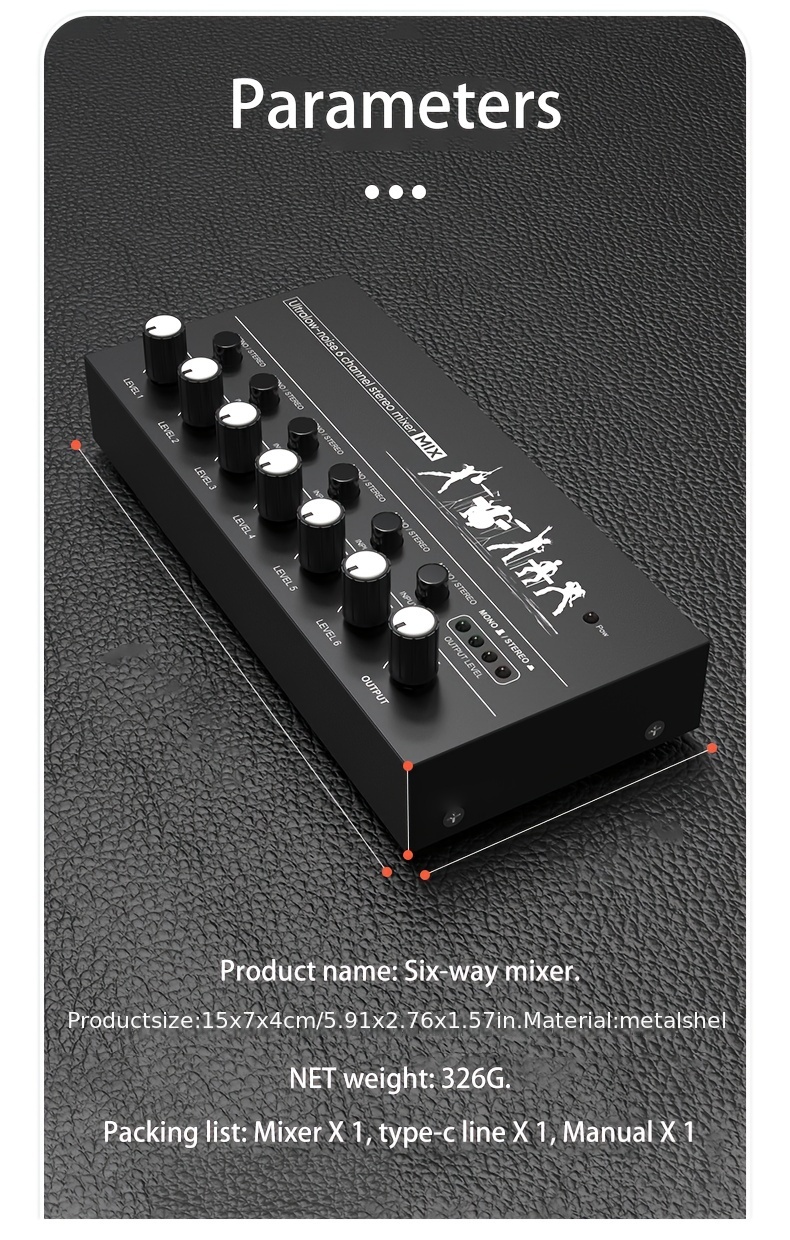  MOWEO Mini Stereo 6 Channel Passive Mixer RCA Portable Audio  Mixer 6 in 2 Out Stereo Distributor Volume Control No Battery Required :  Musical Instruments