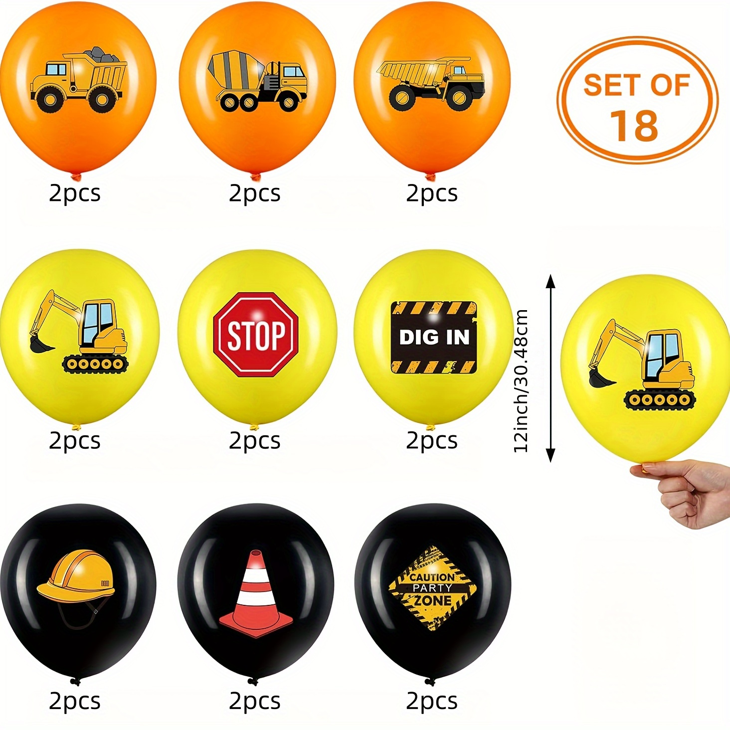 Image of 18pcs Construction Engineering Vehicle Balloons, 12 Inch Construction Birthday Party Decorations For Children Shower Dump Truck Birthday Party Construction Zone Theme Party Birthday Party Supplies