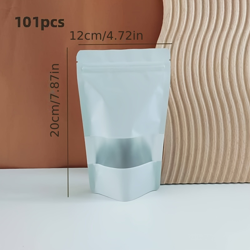 TEMU 101 Bolsas para Almacenamiento de Alimentos, Bolsas de Papel Aluminio, Bolsas Blancas de Pie con Ventana, Bolsas con Cierre de Cremallera ,