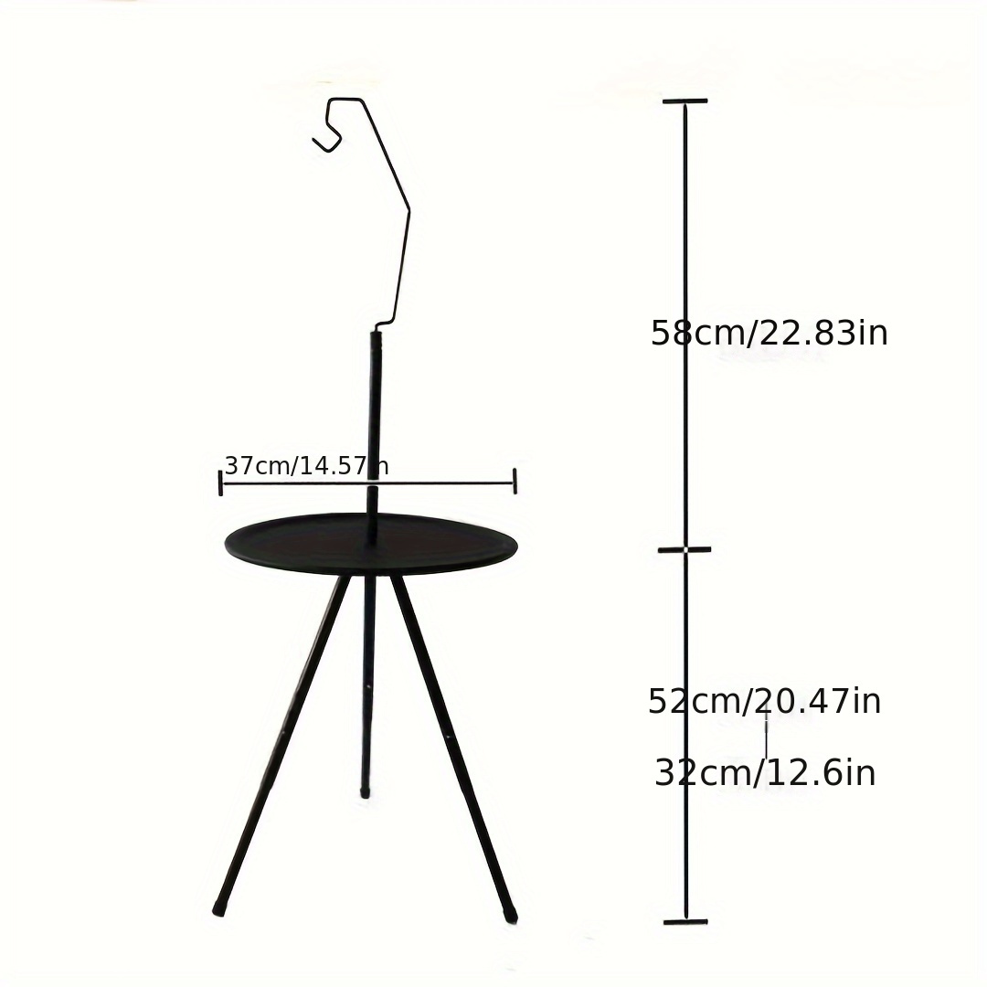 Portable Black Outdoor Table With Lamp Stand - Foldable, Iron Construction, , Includes Storage Bag, Small Outdoor Table
