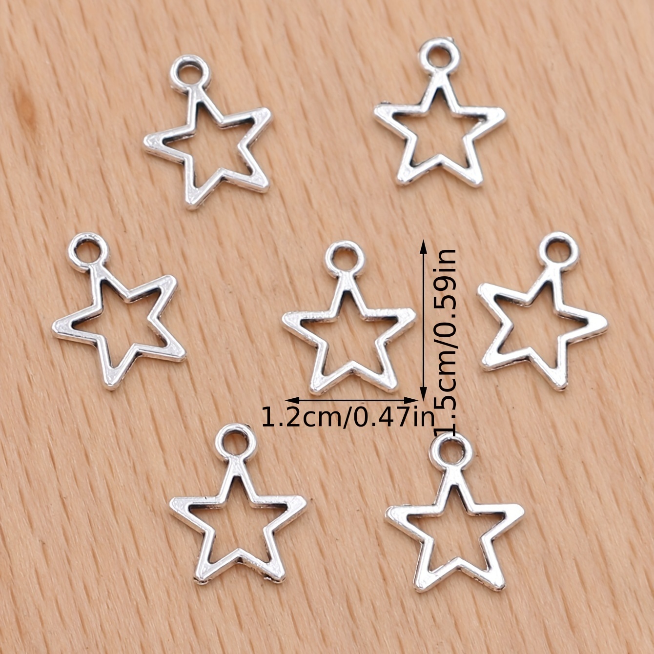 10 Pcs Lot, 20x22mm Star Charms for Jewelry Making Shiny Silver