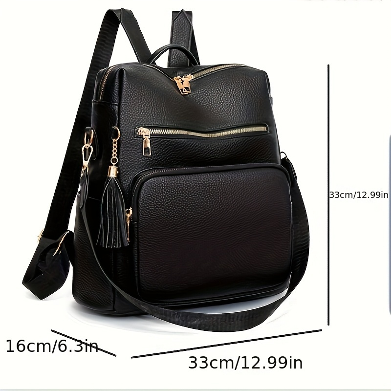 1pc Dames Stijlvolle Rugzak Crossbody Tas Capaciteit, met Gouden  Ritsen Kwastdetail, Verstelbare Schouderriem, Zwart/Lavendel/Khaki/Beige, 