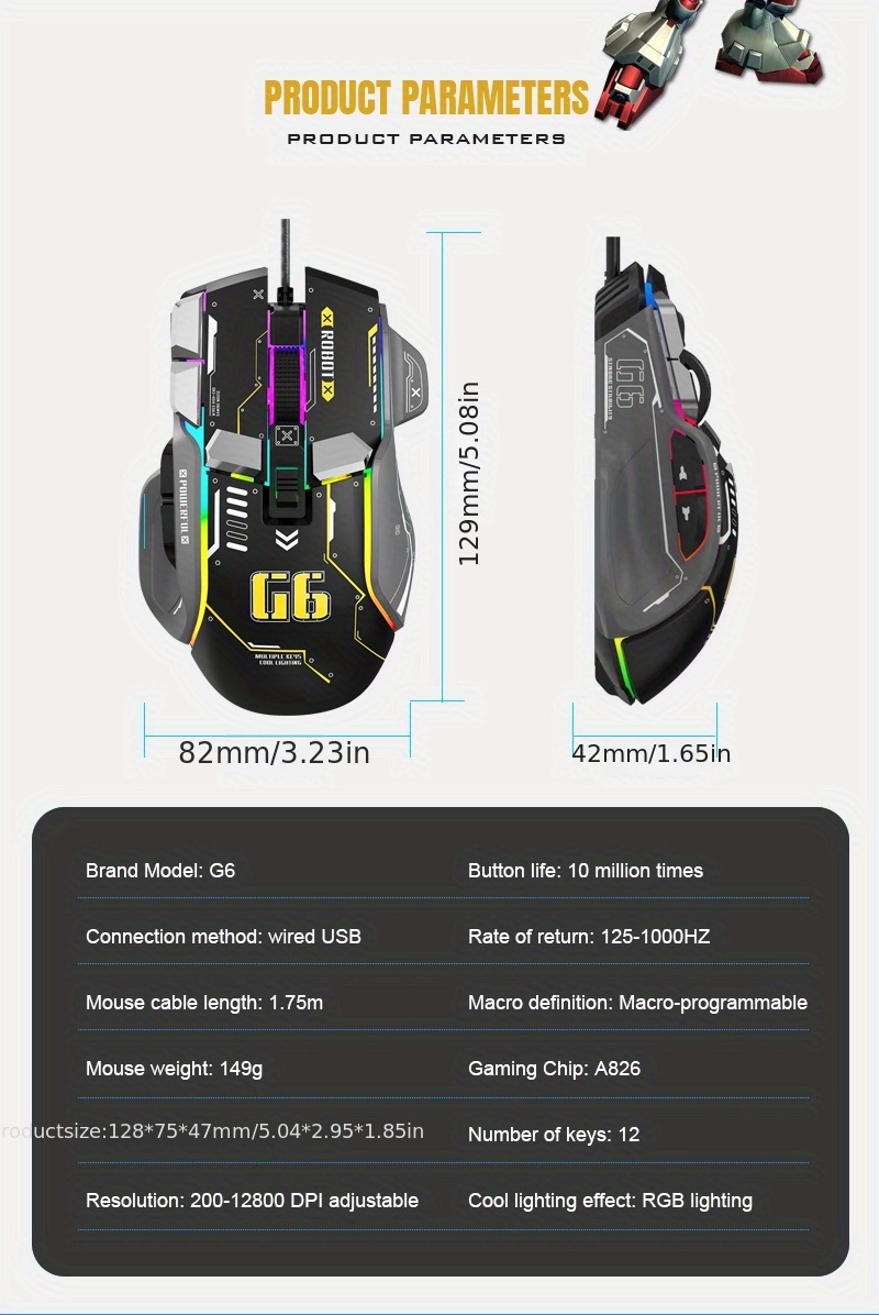   Faresi, 12 RGB Arkadan Aydınlatmalı, Yüksek Hassasiyetli 12800 DPI Ayarlanabilir, 10 Programlanabilir Düğmeli Kablolu Fare PC   Fareleri, Windows Dizüstü   Için   Bilgisayar USB   Faresi ( ) ayrıntılar 7