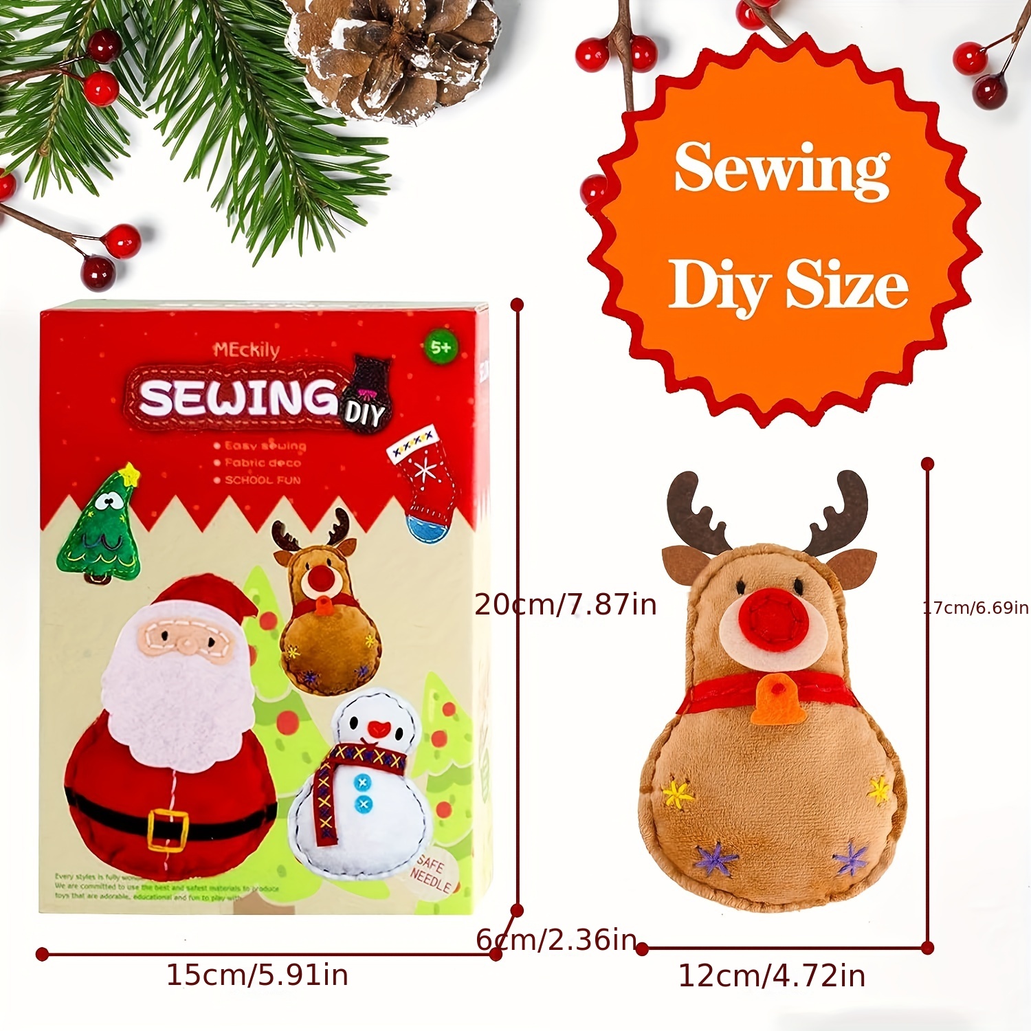 Christmas Ornament DIY kit, Felt Christmas Ornament, Kids DIY kit, Sewing  craft, Christmas craft kits