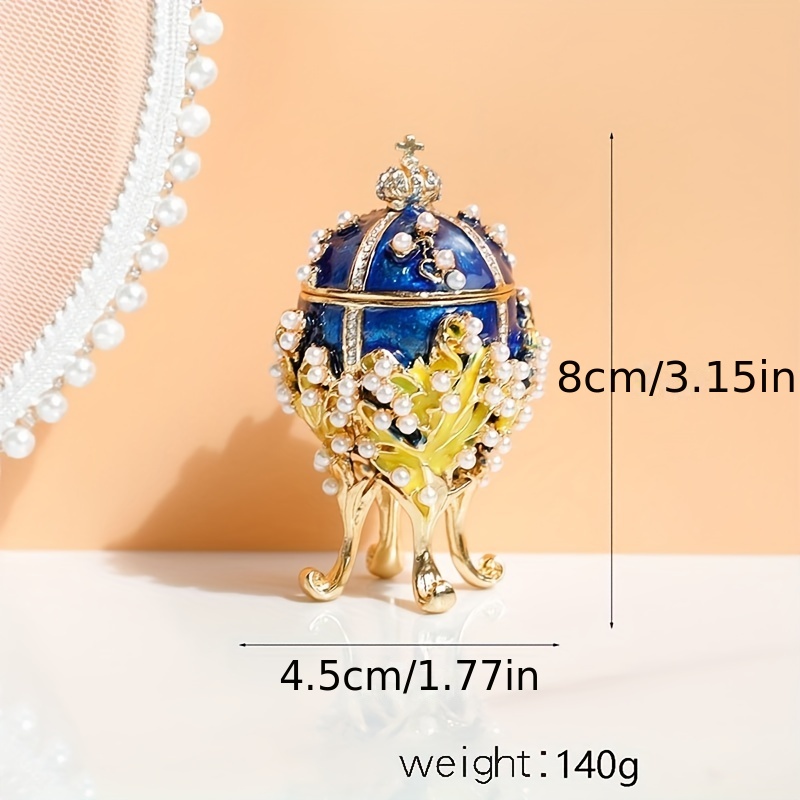 Hand Painted Enameled Egg Shape Box, Unique Trinket Box
