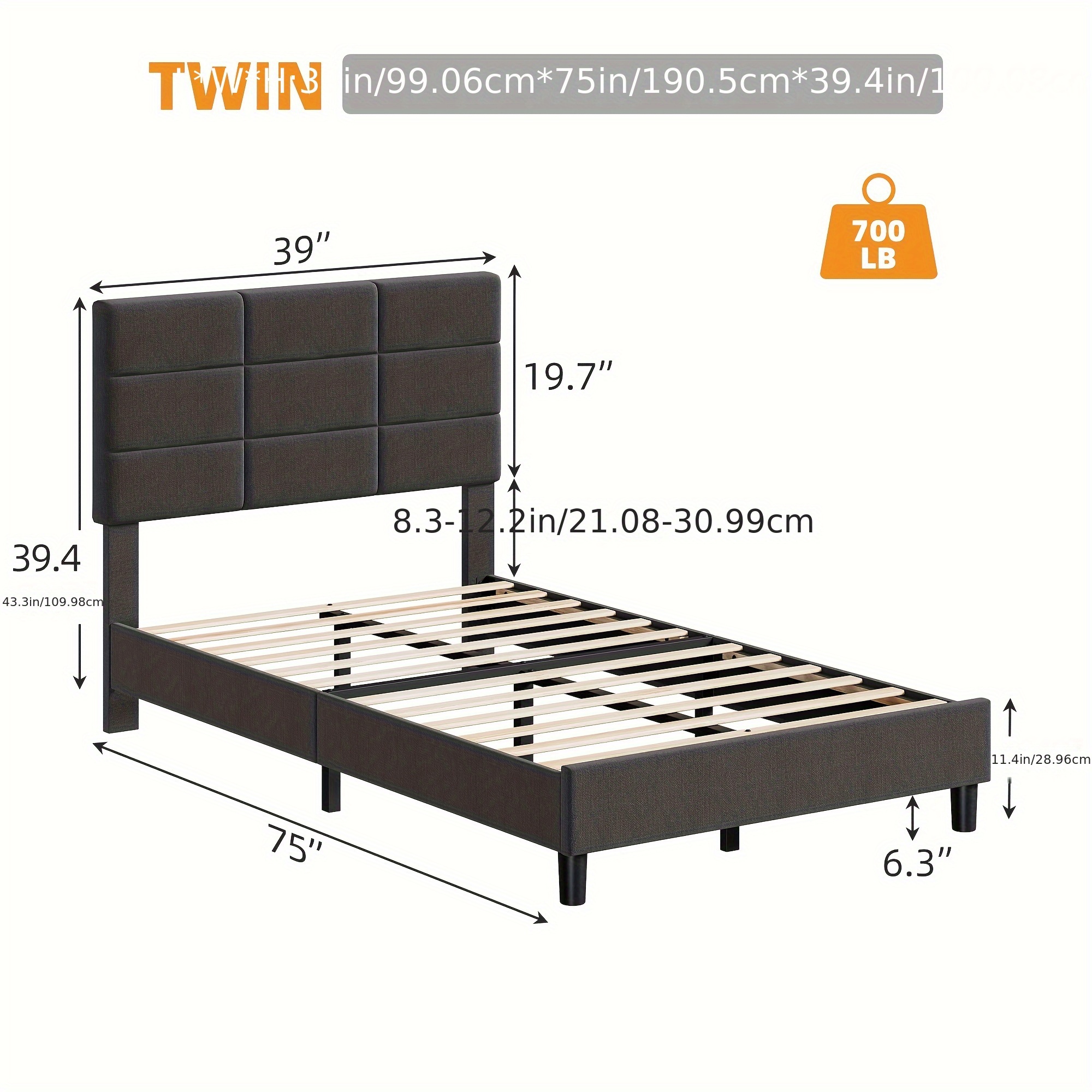 TEMU Bed Frame With Adjustable Headboard, Linen Upholstered Platform Bed Frame With Wooden Slats Support, Mattress Foundation And No Box Spring Needed, Grey