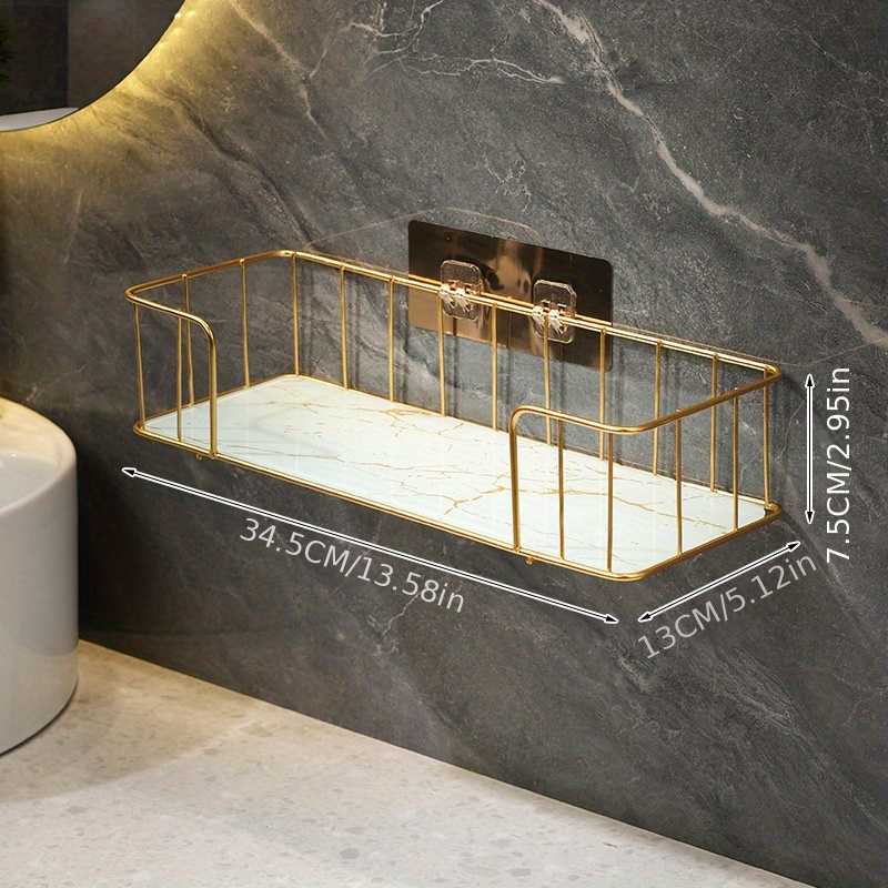 No-drill Adhesive Bathroom Shelf Compatible For Marble Glass - Heavy-duty Pc Shelving Unit With Marble, Space- Shower Storage For Toiletries, & Bathtub Organization ( Installation, Glue Required)
