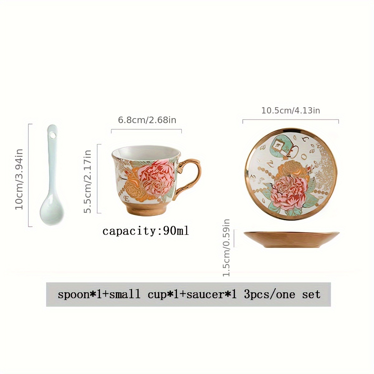 20 Pcs Cup Set,Ceramics Vintage Tea Cup Set Coffee Set with Metal Holder,  Porcelain Tea Set for Adult, Flower Tea Cup Set(Gold)