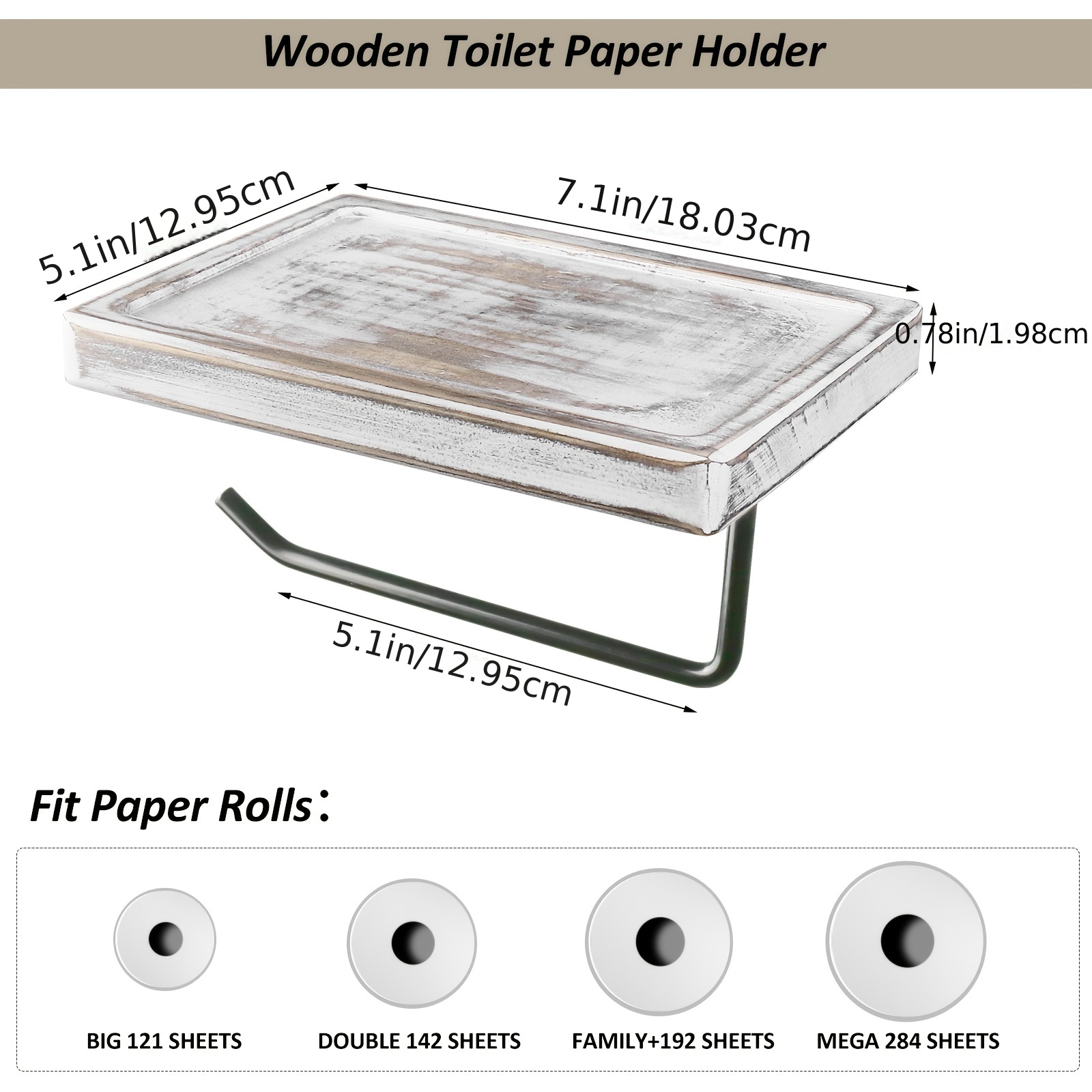 Double Paper Holder with Shelf Black Wood Wall Mounted WC Tissue
