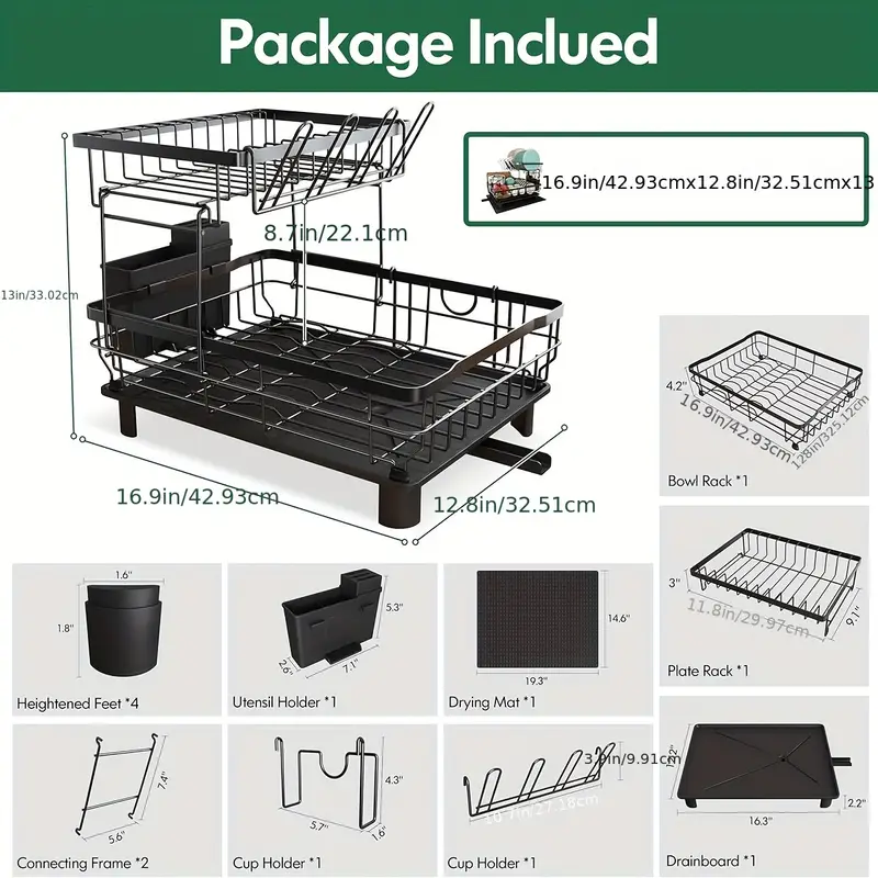dish drying rack 2 tier dish racks for kitchen counter large dish drying rack with utensil holders rust proof dish drainers kitchen organization Product details 2
