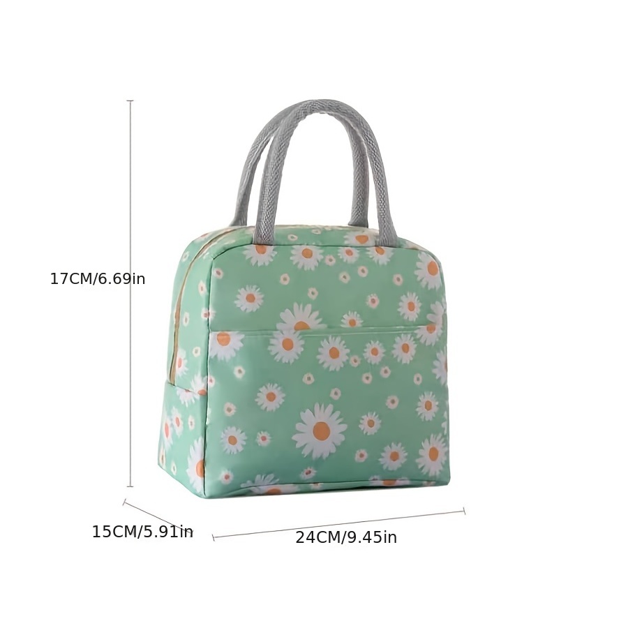 Daisy Print Lunch Bag, Portable Insulated Lunch Box Storage Bag For Outdoor