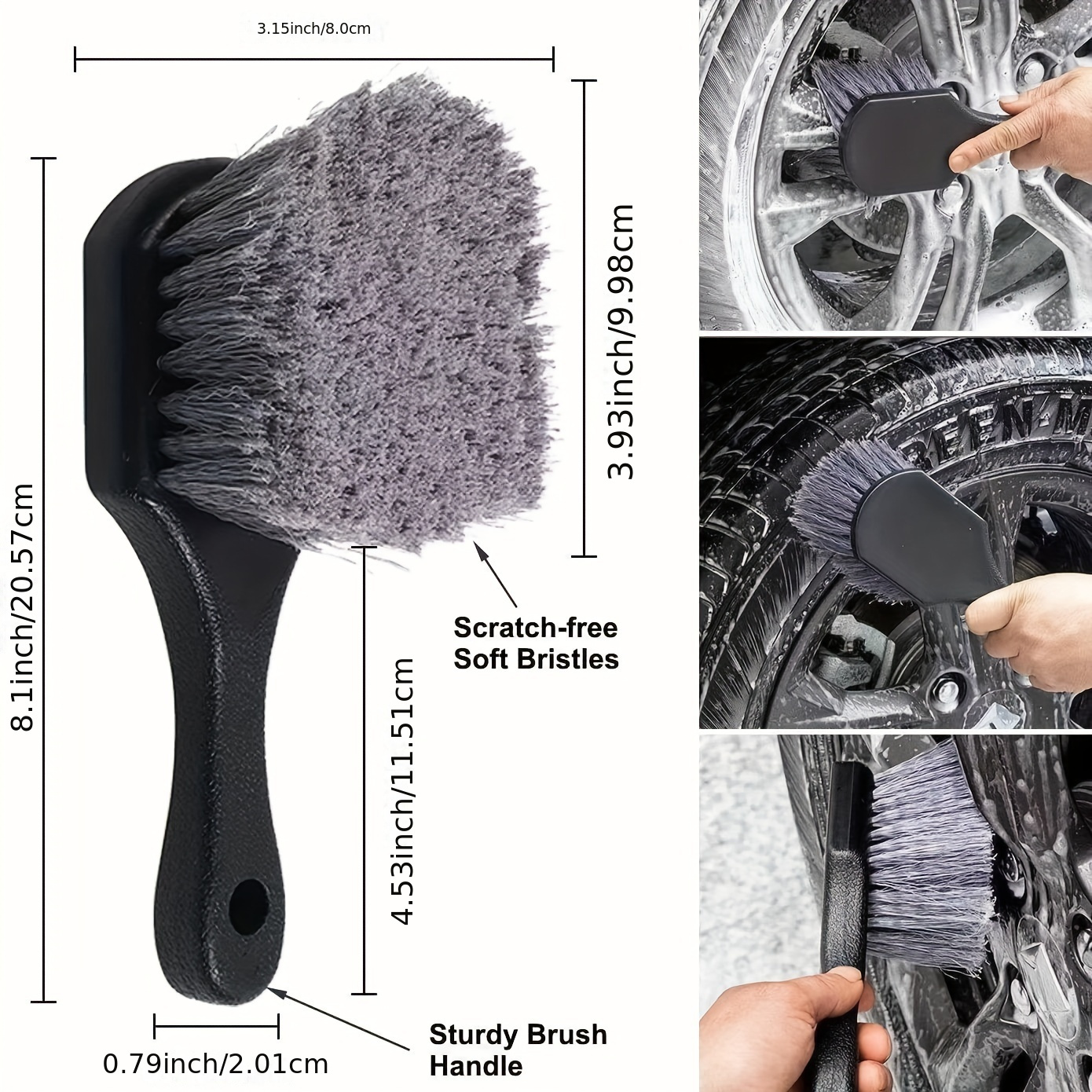 18 Inch Short Handle Soft Bristle Wash Brush - Grey