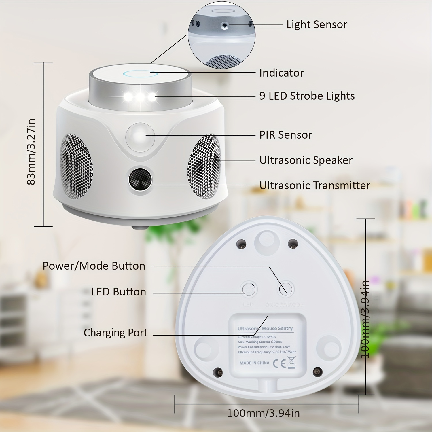 1pc High-Power Soundwave technology Pest Repeller - USB-Powered, Effective Against Mice, Roaches, and More