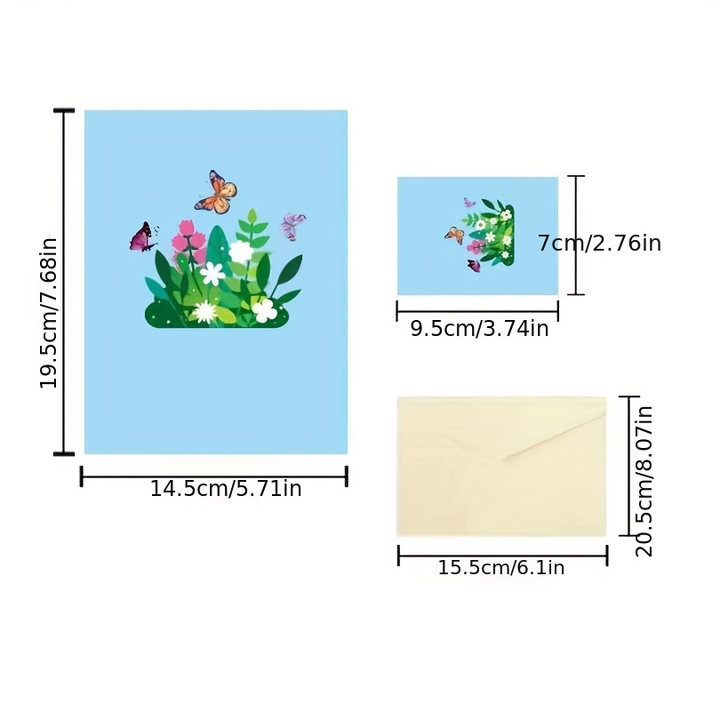 3D Greeting Card For Birthday Anniversary Pop Up With Note Card & Envelope