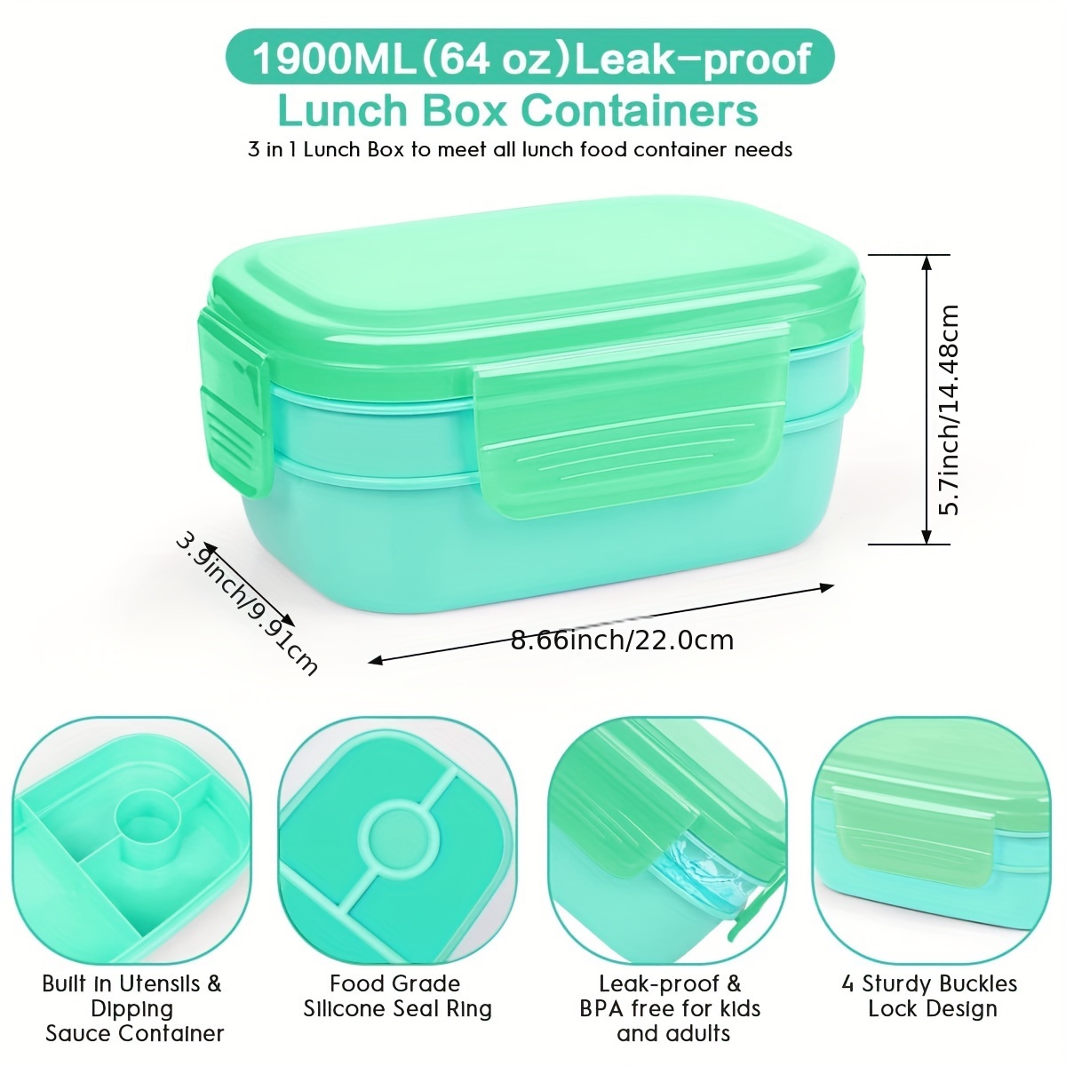 Plastic Bento Boxes Containers 4 Compartments Stackable Design Lunch Box  for Outdoor Camping Picnic